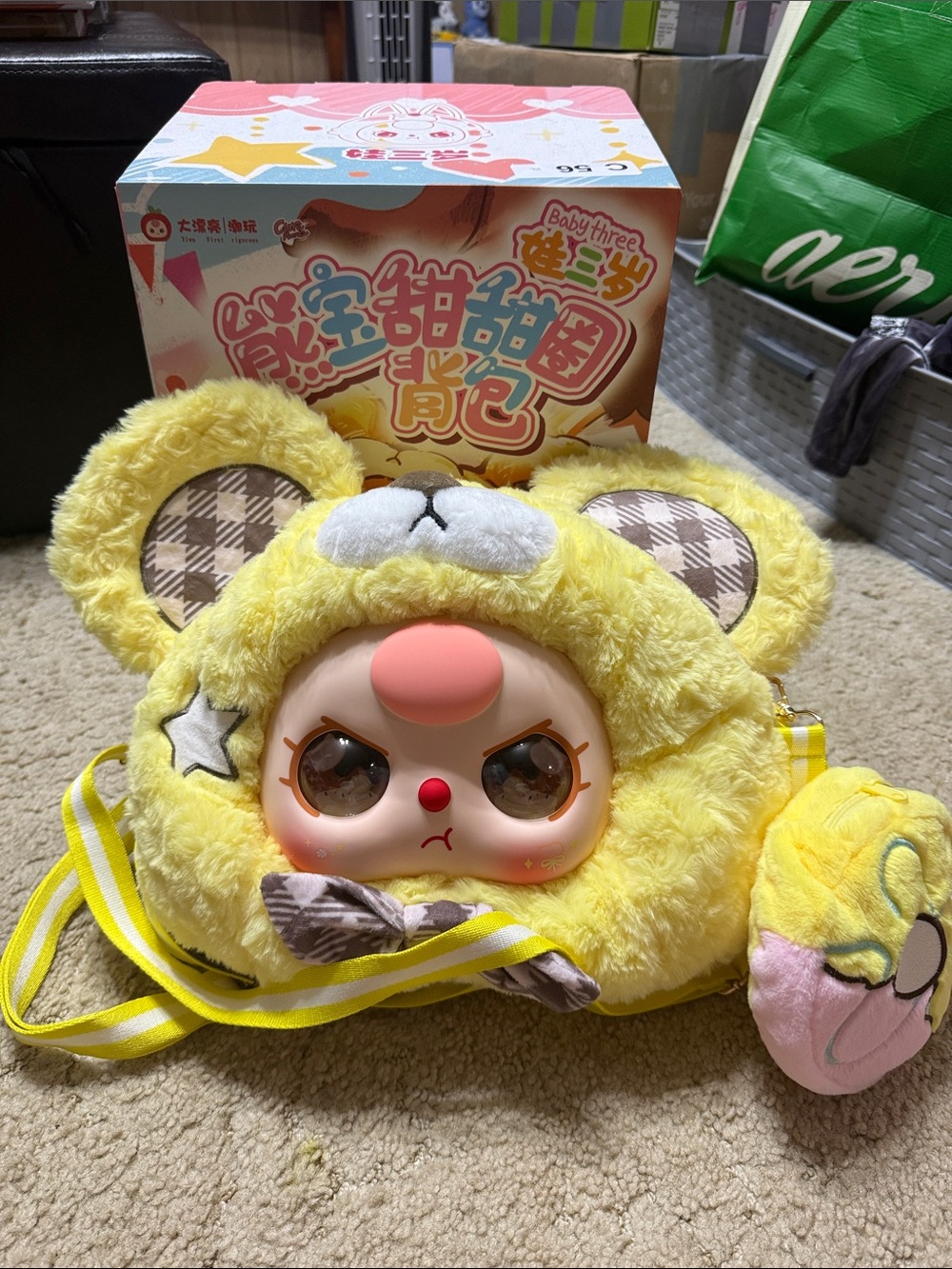 BabyThree Yellow Plush Character Toy Bag - Cute Bear Design